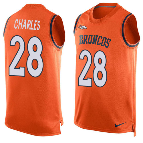 Nike Broncos #28 Jamaal Charles Orange Team Color Men's Stitched NFL Limited Tank Top Jersey - Click Image to Close